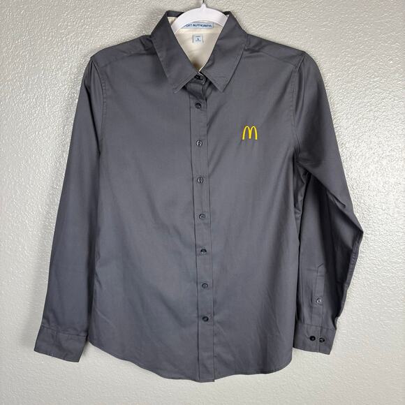 McDonald's Port Authority Women's Small Gray Button Down Long Sleeve Shirt Logo - Picture 1 of 7